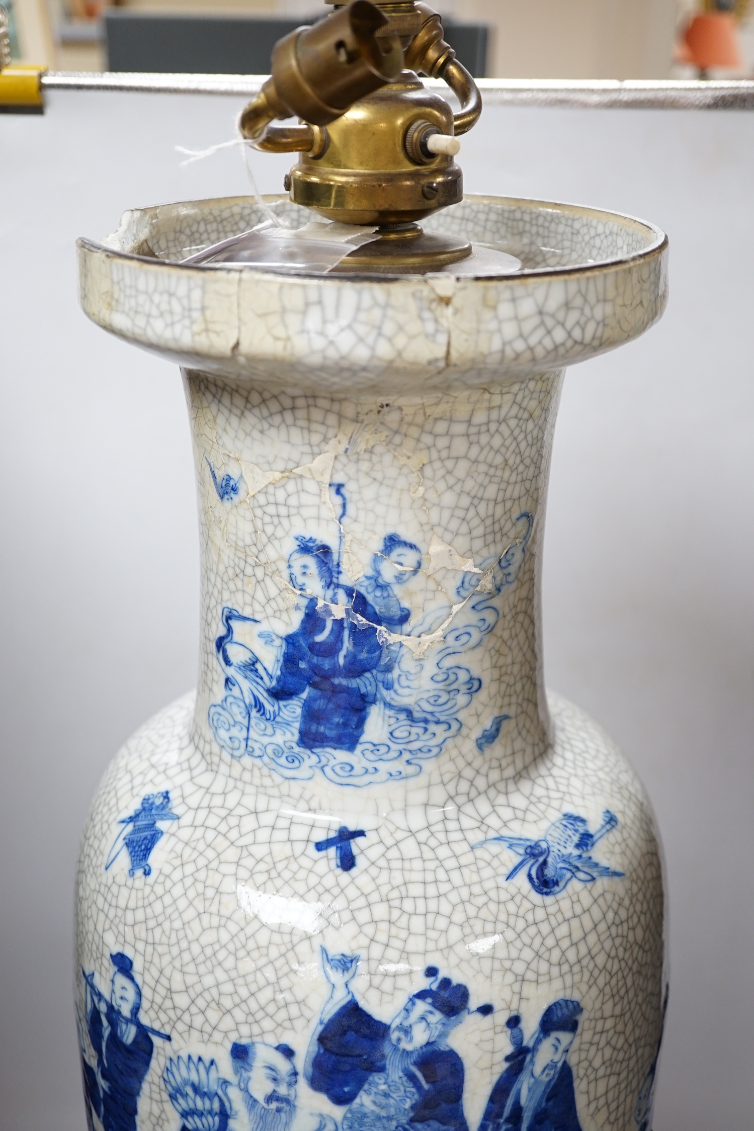 A Chinese crackle-glazed table/floor lamp, tallest 75cm total height